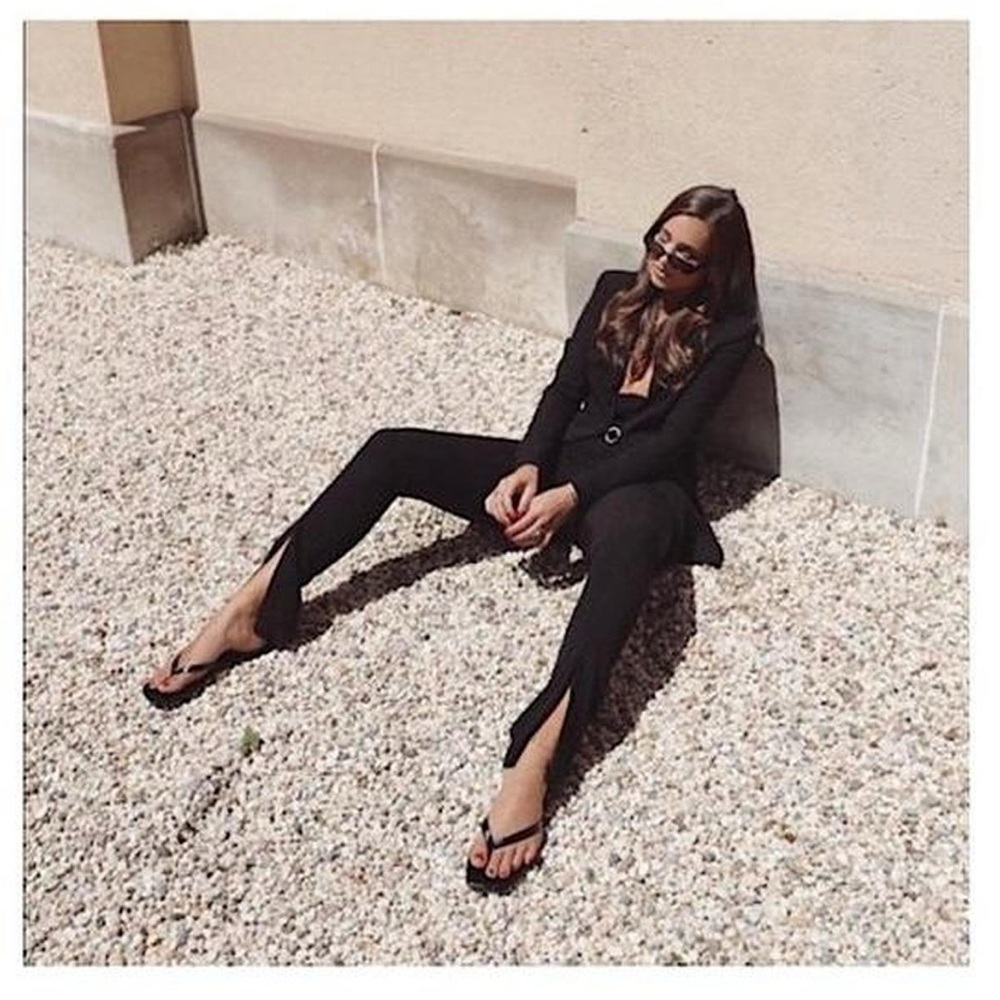 Black Twill Pants with Slit